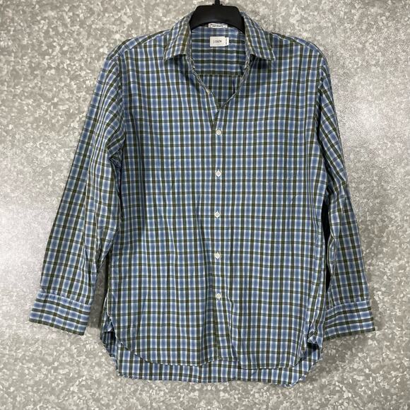 J Crew Blue Plaid 80's 2-Ply Long Sleeve Button Up Shirt - Size Medium 15-15 1/2 - Picture 1 of 5